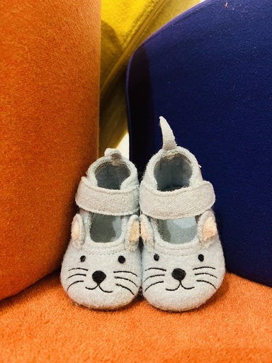 Pantoffel wol blauw muisje