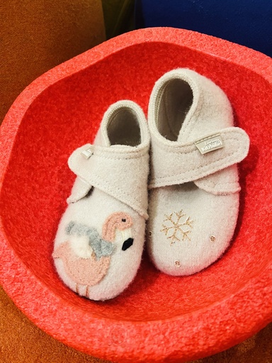 Pantoffel wol beige flamingo